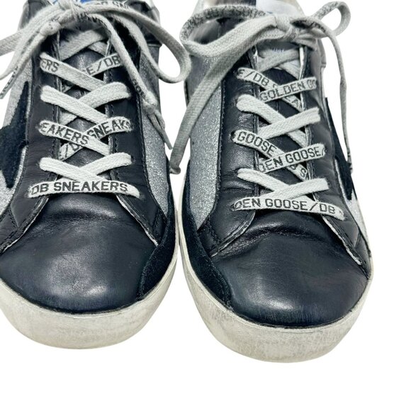Golden Goose Superstar Sneakers Women Size 37 Silver Glitter Black Star Leather - Picture 8 of 15